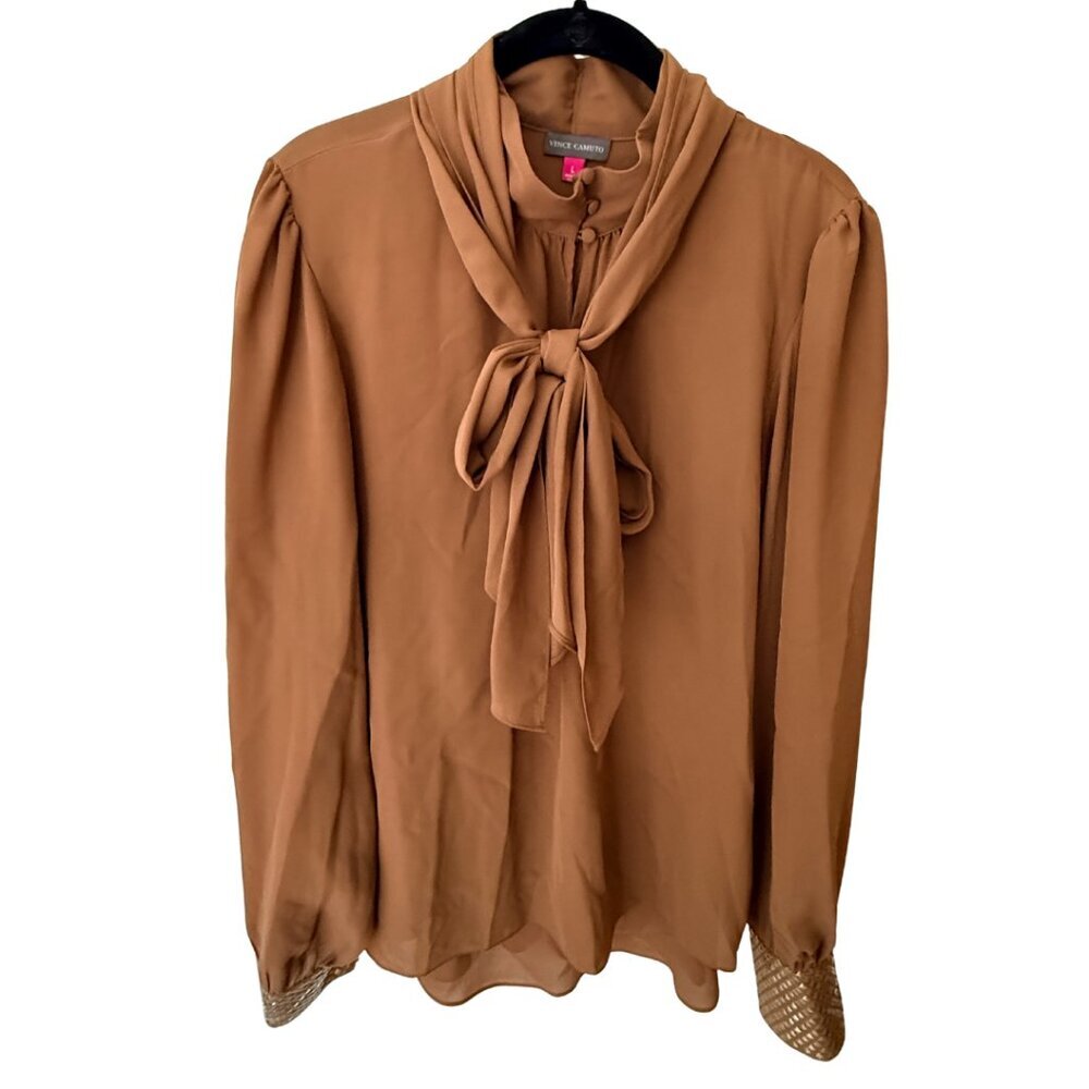Vince Camuto, tie-neck, blouse, embellished cuffs, L